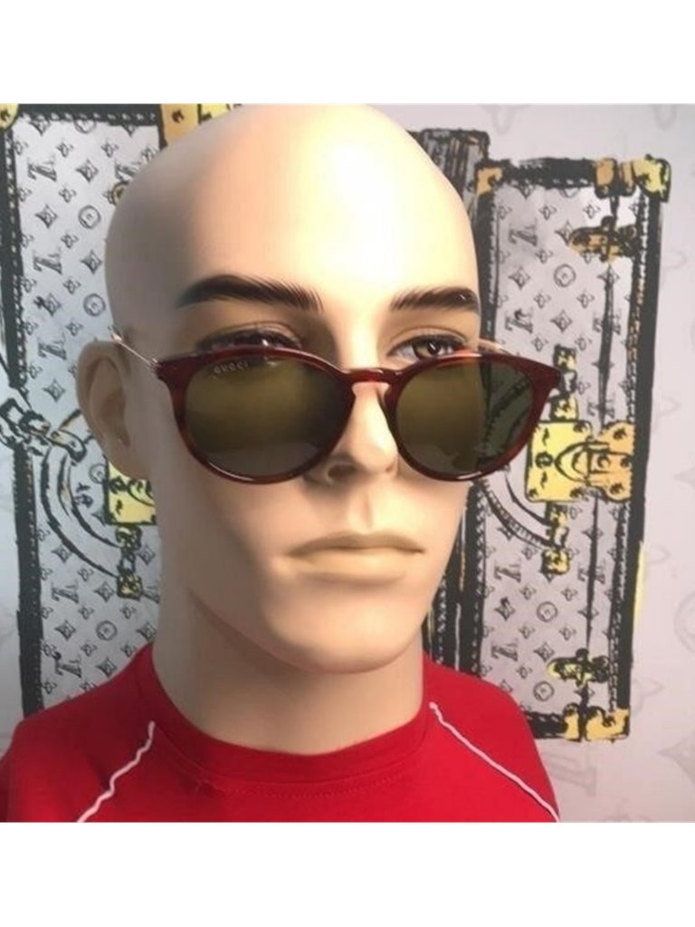 Brand New Gucci Gg1048s 002 Round Sunglasses Havana With Green Lenses
